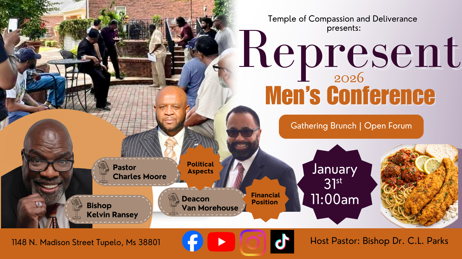 White Purple And Orange Modern Small Gathering Space Rental Facebook Post (Presentation)