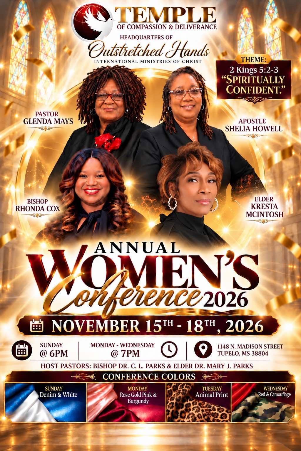 Annual Women’s Conference 2026 flyer, November 15–18, Sunday at 6 PM and Monday–Wednesday at 7 PM